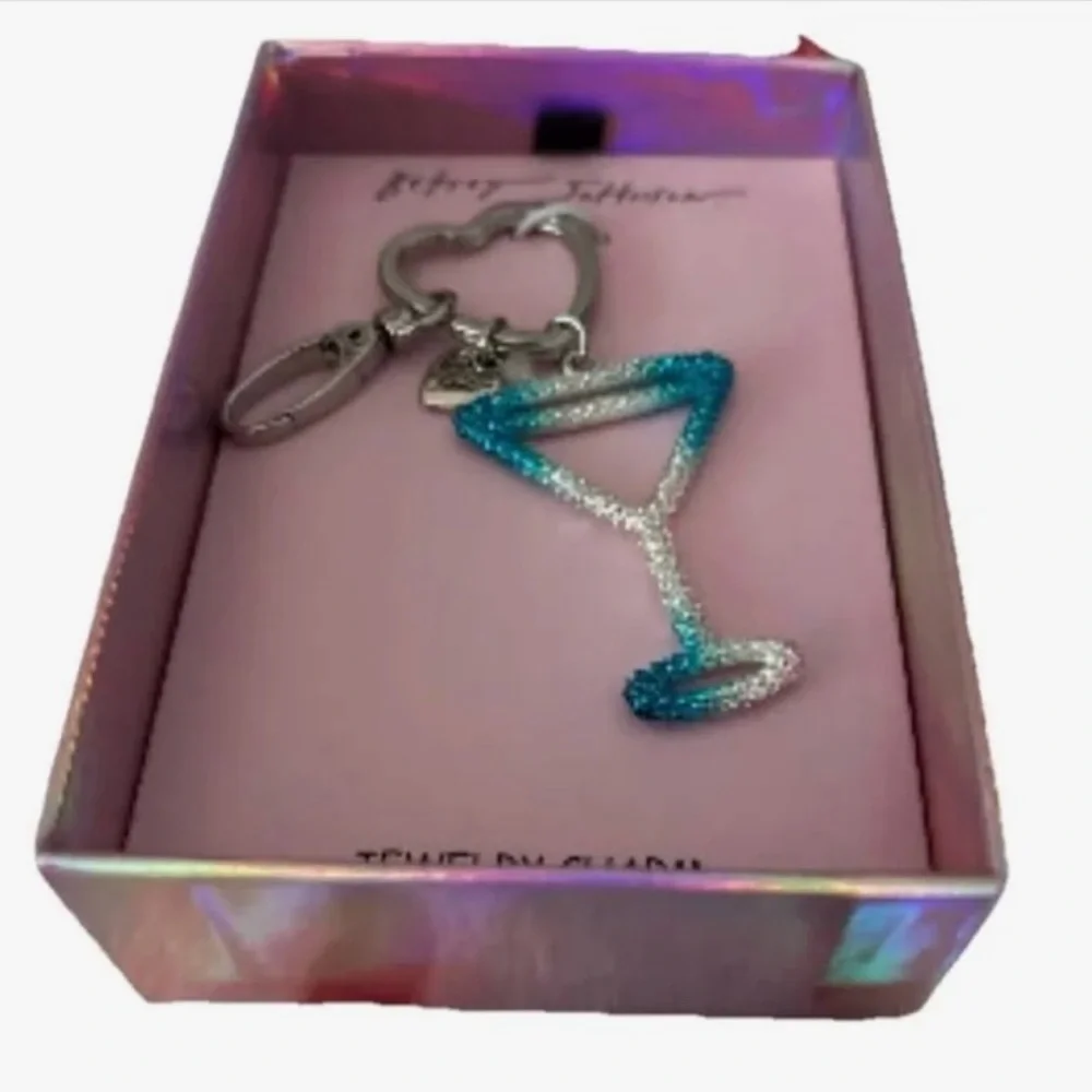 Betsey Johnson Blue & Silver Ombre open Frame Martini Bag Charm/Key Ring